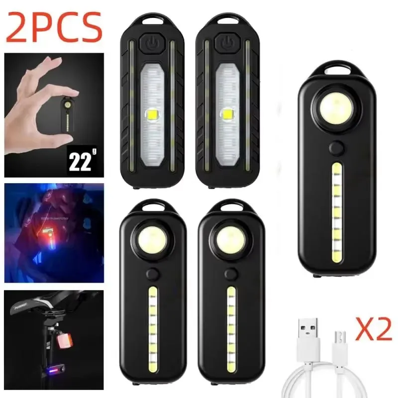 1/2Pcs Mini Thin Flashlight Tactical Police Shoulder Light USB Type-C Rechargeable Bicycle Taillight Helmet Lamp Keychain Light