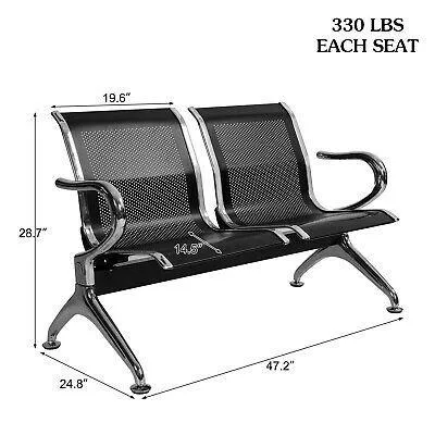 2 Seater Reception Metal Bench - Black