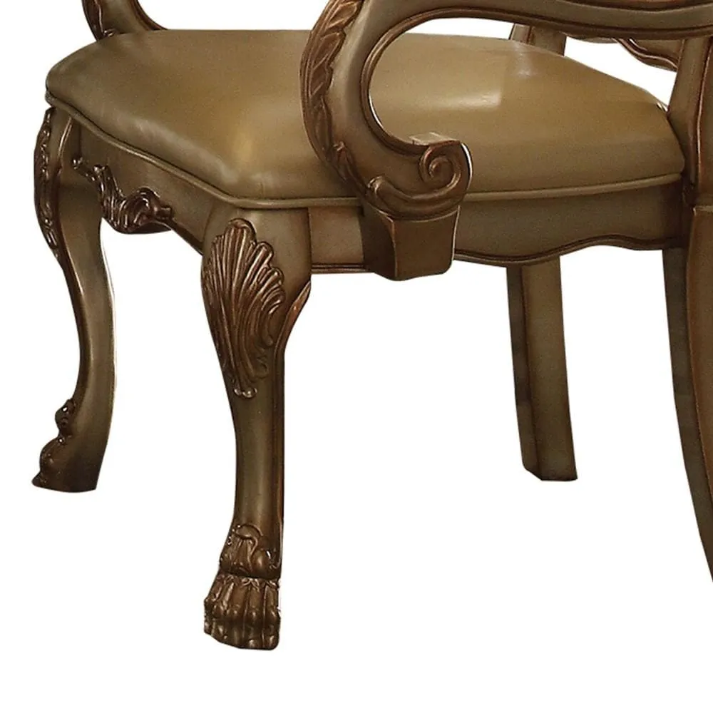 24 Inch Wide Dining Chair, Vegan Faux Leather, Set of 2, Beige, Gold By Casagear Home
