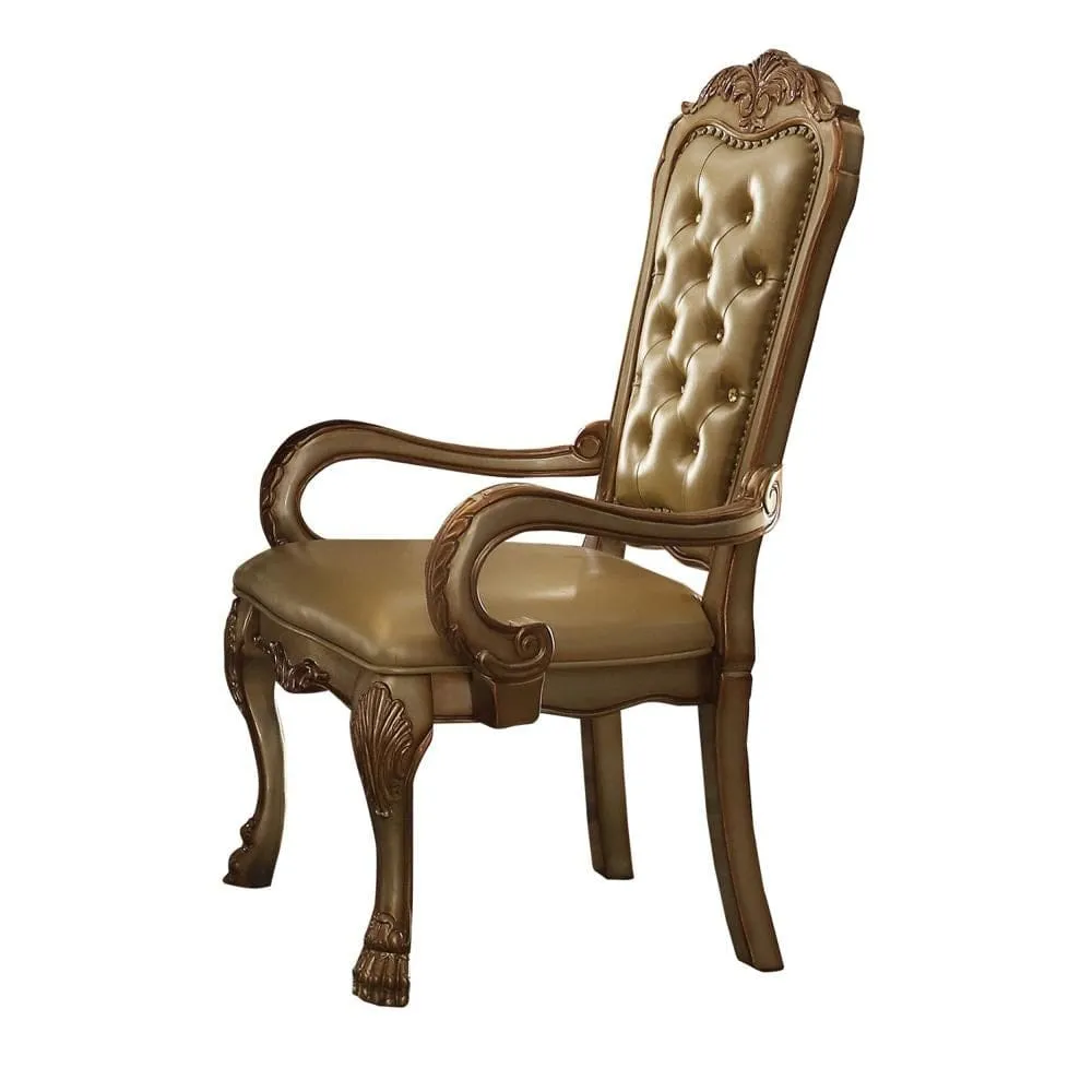 24 Inch Wide Dining Chair, Vegan Faux Leather, Set of 2, Beige, Gold By Casagear Home