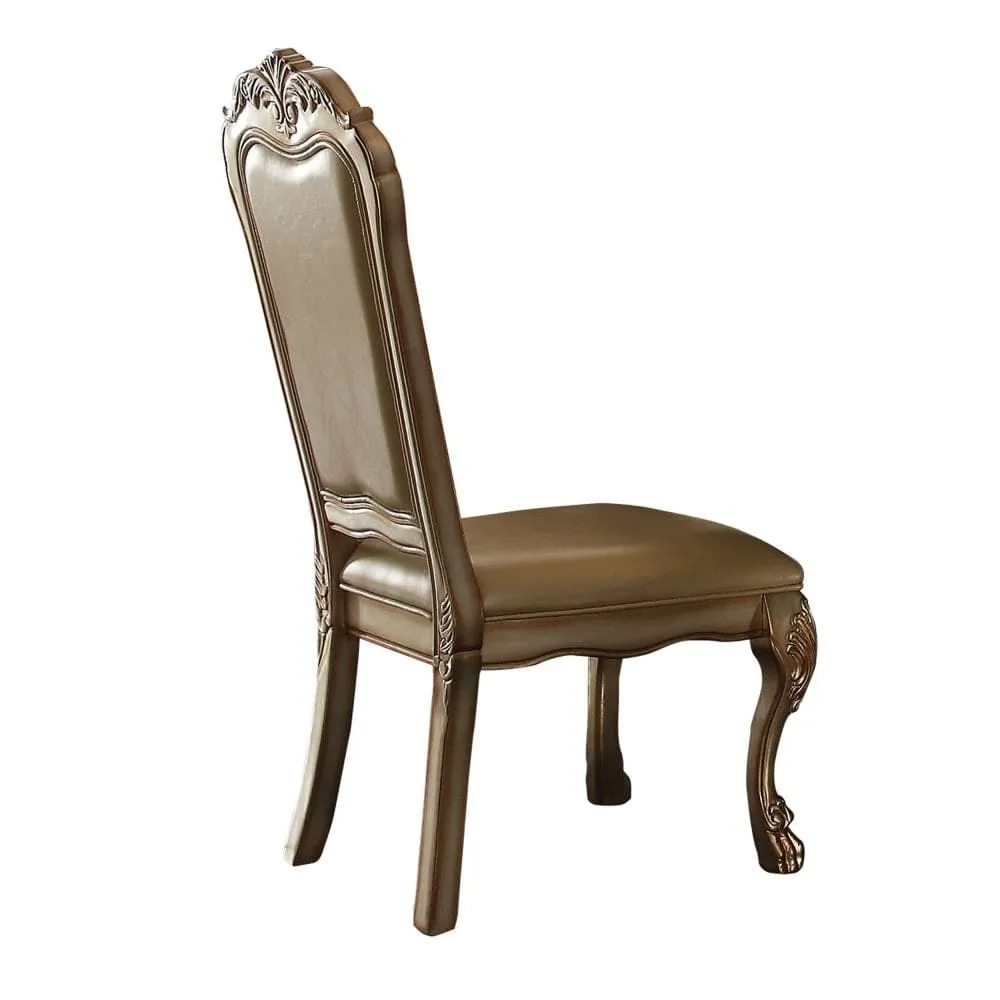 24 Inch Wide Dining Chair, Vegan Faux Leather, Set of 2, Beige, Gold By Casagear Home