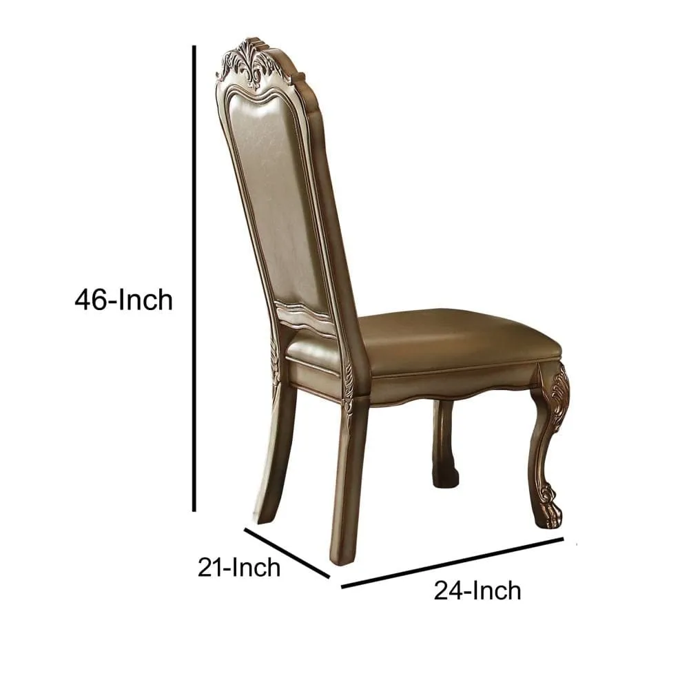 24 Inch Wide Dining Chair, Vegan Faux Leather, Set of 2, Beige, Gold By Casagear Home