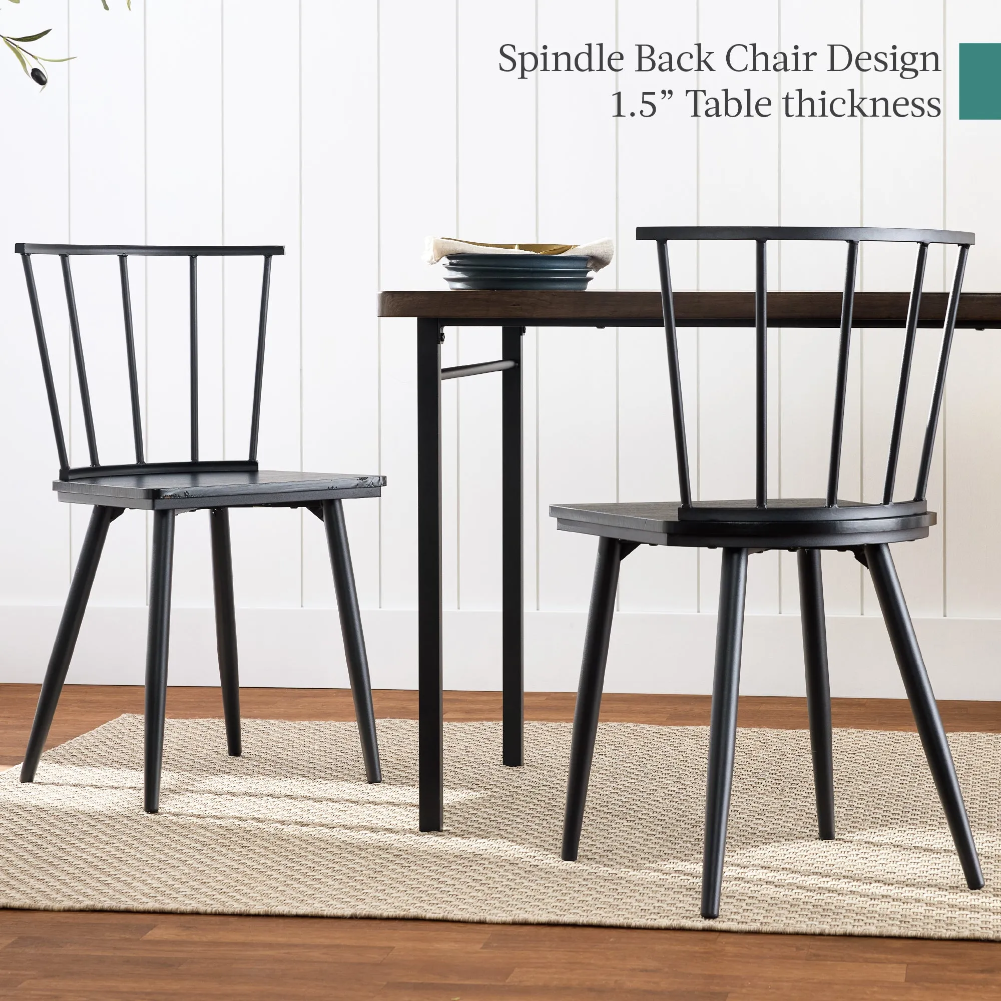 4-Piece Dining Kitchen Table Set w/ 2 Black Spindle Back Chairs, Bench