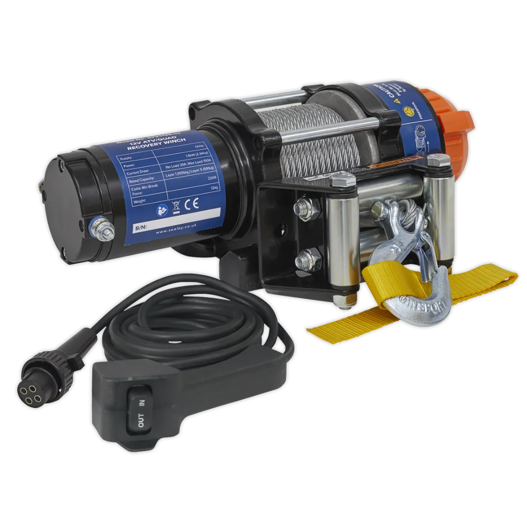 ATV-Quad Recovery Winch 1135kg (2500lb) Line Pull 12V