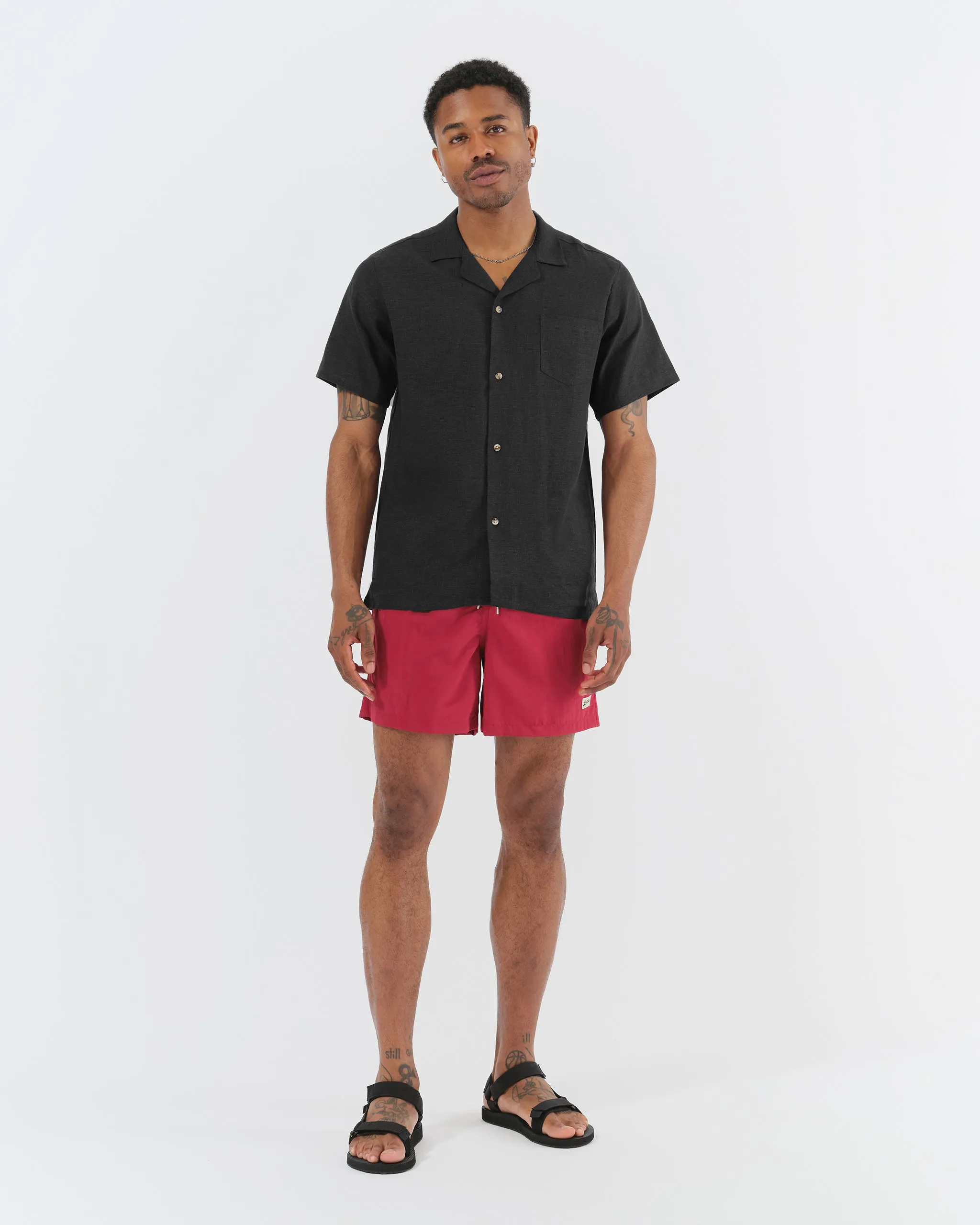 Black Linen Camp Shirt