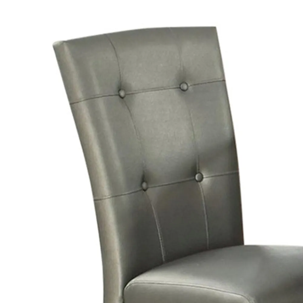 Button Tufted Faux Leather Wooden Dining Chair, Set Of 2,Silver By Benzara