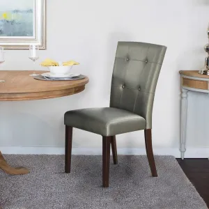 Button Tufted Faux Leather Wooden Dining Chair, Set Of 2,Silver By Benzara