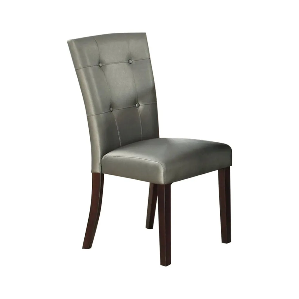 Button Tufted Faux Leather Wooden Dining Chair, Set Of 2,Silver By Benzara
