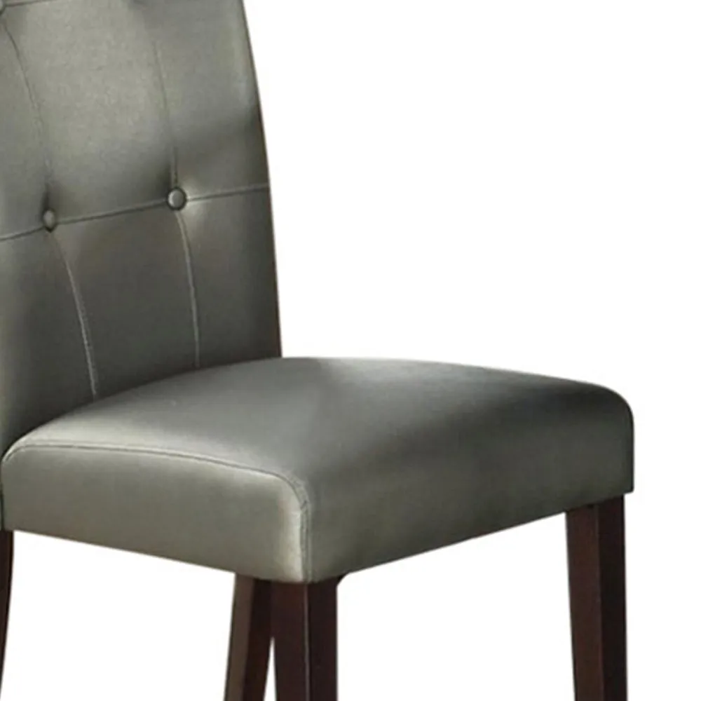 Button Tufted Faux Leather Wooden Dining Chair, Set Of 2,Silver By Benzara