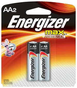 Energizer E91 E91BP-2 Battery, 1.5 V Battery, 2850 mAh, AA Battery, Alkaline, Manganese Dioxide, Zinc, Silver :EA: QUANTITY: 1
