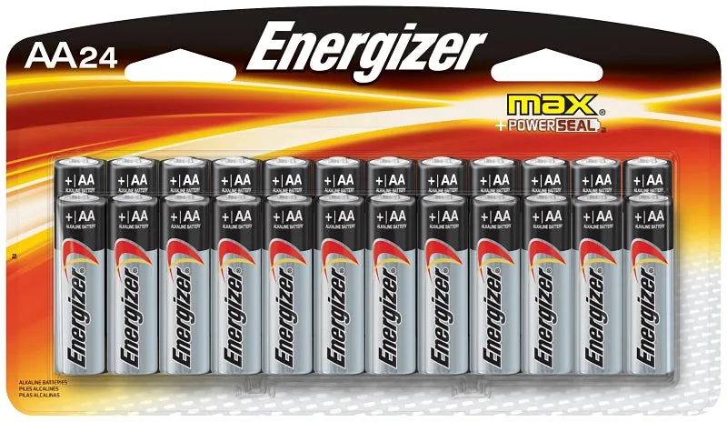 Energizer E91 E91BP-24 Battery, 1.5 V Battery, 2779 mAh, AA Battery, Alkaline, Manganese Dioxide, Zinc, Black :CD 24: QUANTITY: 1