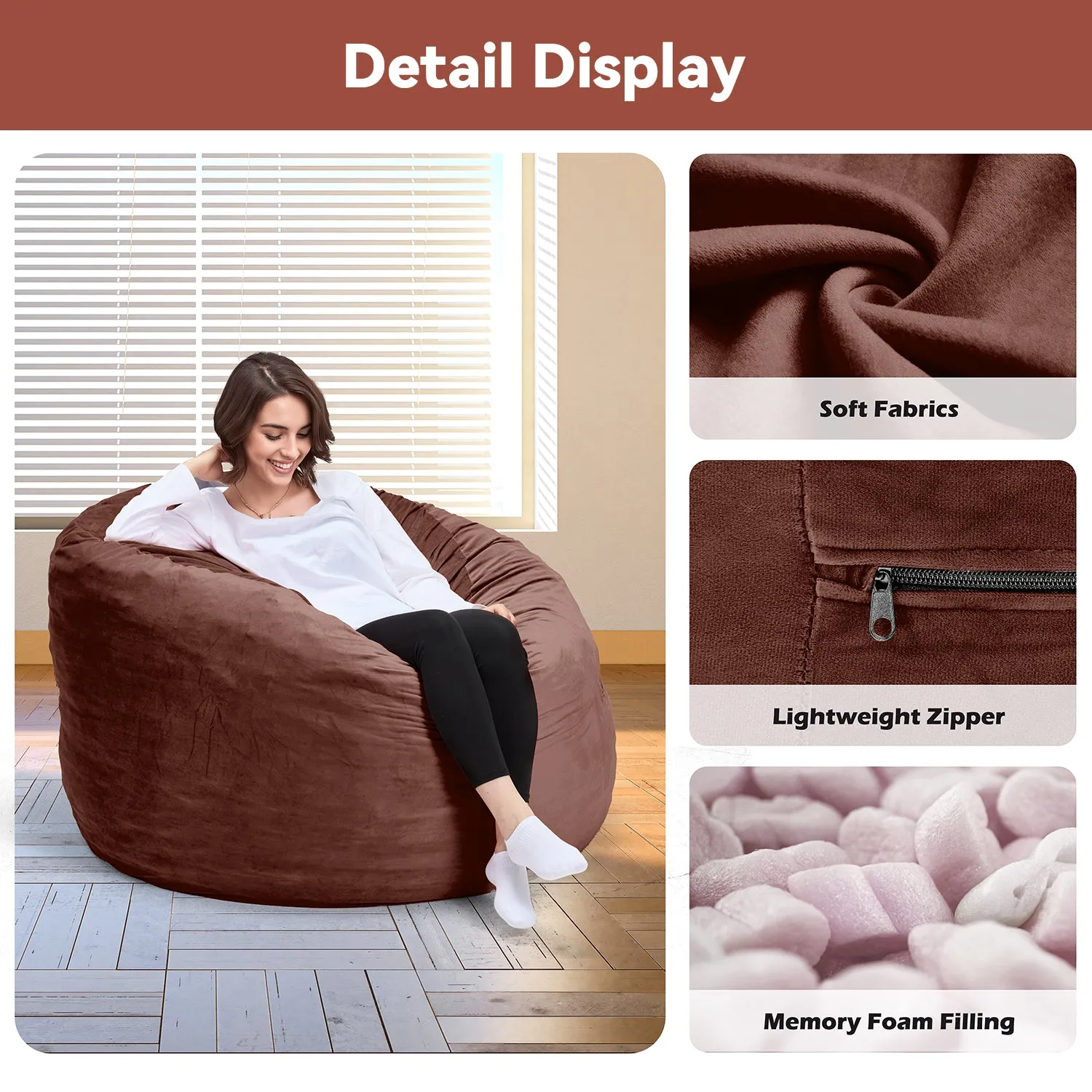 EROMMY 5ft Giant Gorilla Bean Bag Sofa Chair Bed for Adults, Brown