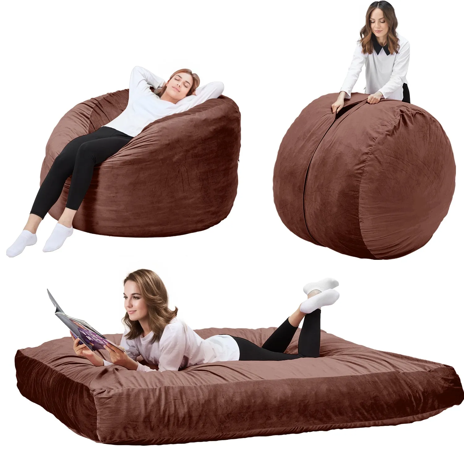 EROMMY 5ft Giant Gorilla Bean Bag Sofa Chair Bed for Adults, Brown