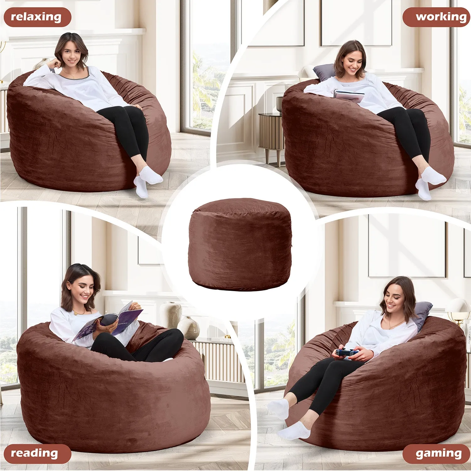 EROMMY 5ft Giant Gorilla Bean Bag Sofa Chair Bed for Adults, Brown
