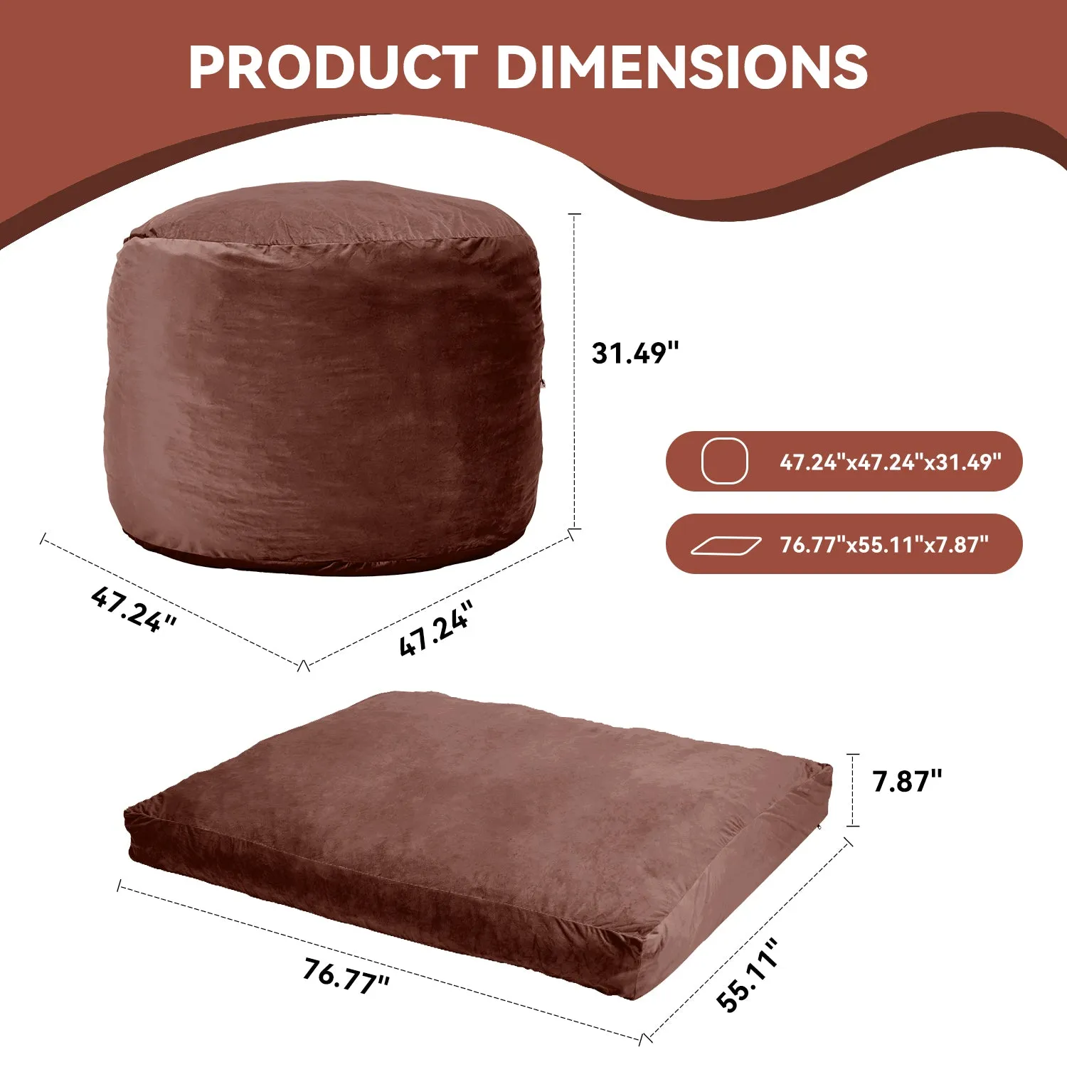 EROMMY 5ft Giant Gorilla Bean Bag Sofa Chair Bed for Adults, Brown