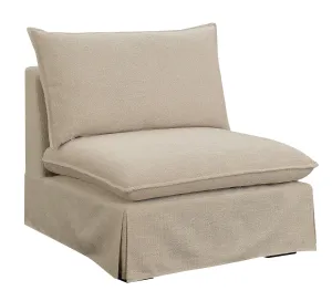 Fabric Upholstered Armless Chair With Padded Cushions In Beige  By Benzara