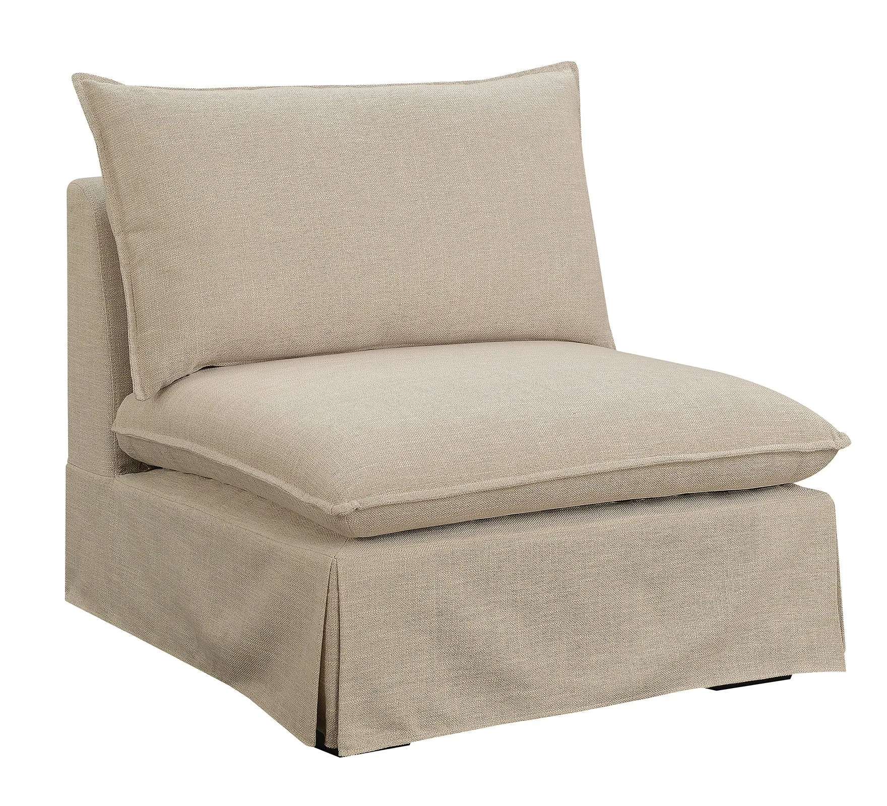 Fabric Upholstered Armless Chair With Padded Cushions In Beige  By Benzara