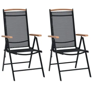 Folding Patio Chairs 2 pcs Aluminum and Textilene Black