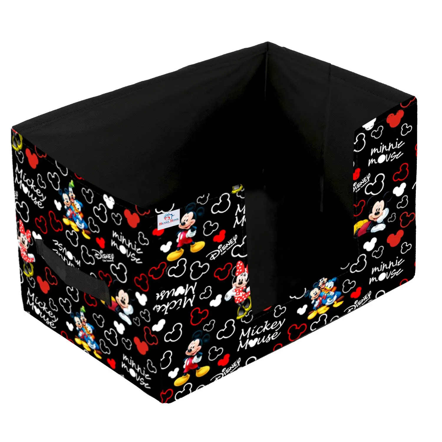 Heart Home Disney Mickey Mouse Printed Multiuses Non-Woven Closet Organizer, Storage Bin, Shelf Storage Oragnizer With Handle (Black)-HS43HEARTH26375