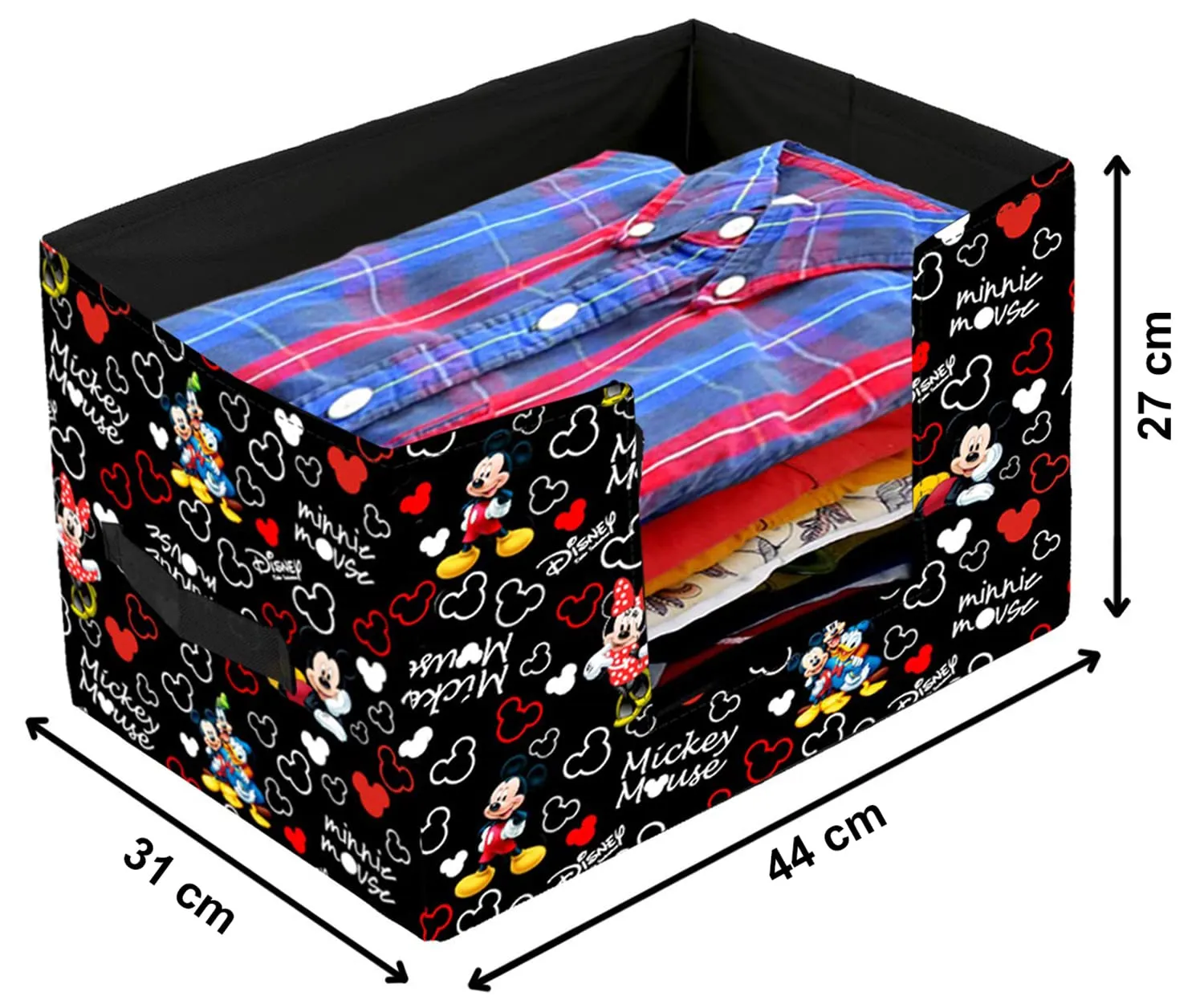 Heart Home Disney Mickey Mouse Printed Multiuses Non-Woven Closet Organizer, Storage Bin, Shelf Storage Oragnizer With Handle (Black)-HS43HEARTH26375