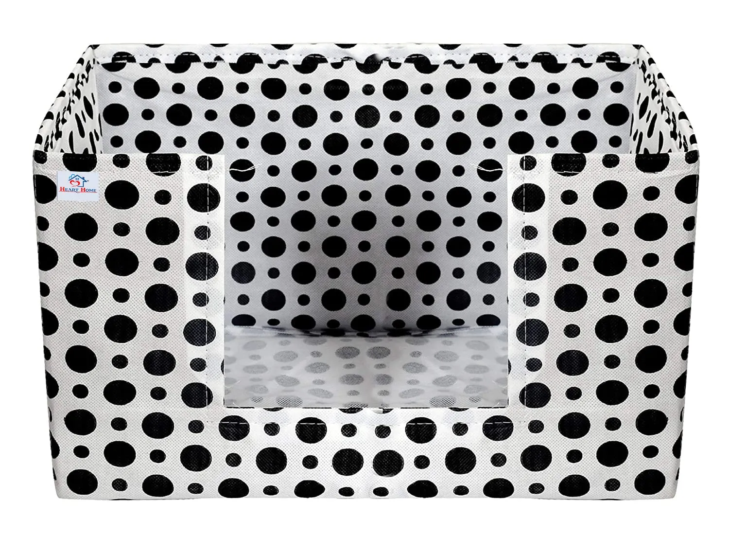 Heart Home Dot Printed Multiuses Non-Woven Closet Organizer, Storage Bin, Shelf Storage Oragnizer With Handle- Pack of 3 (Black & White)-HS43HEARTH26417