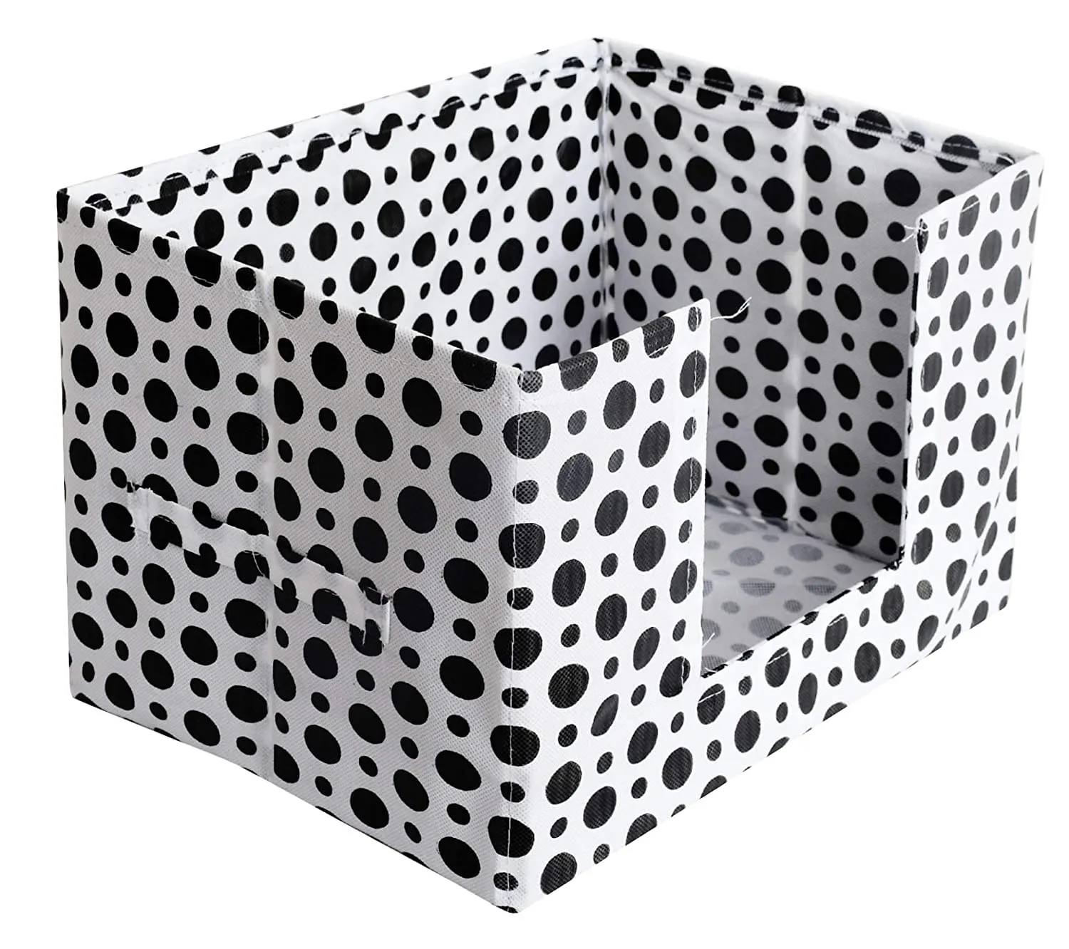 Heart Home Dot Printed Multiuses Non-Woven Closet Organizer, Storage Bin, Shelf Storage Oragnizer With Handle- Pack of 3 (Black & White)-HS43HEARTH26417