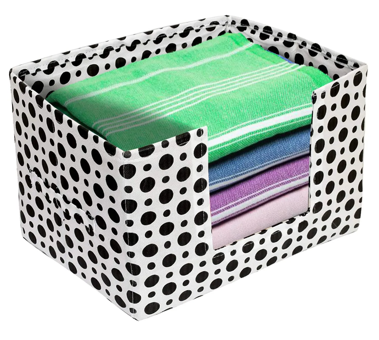 Heart Home Dot Printed Multiuses Non-Woven Closet Organizer, Storage Bin, Shelf Storage Oragnizer With Handle- Pack of 3 (Black & White)-HS43HEARTH26417