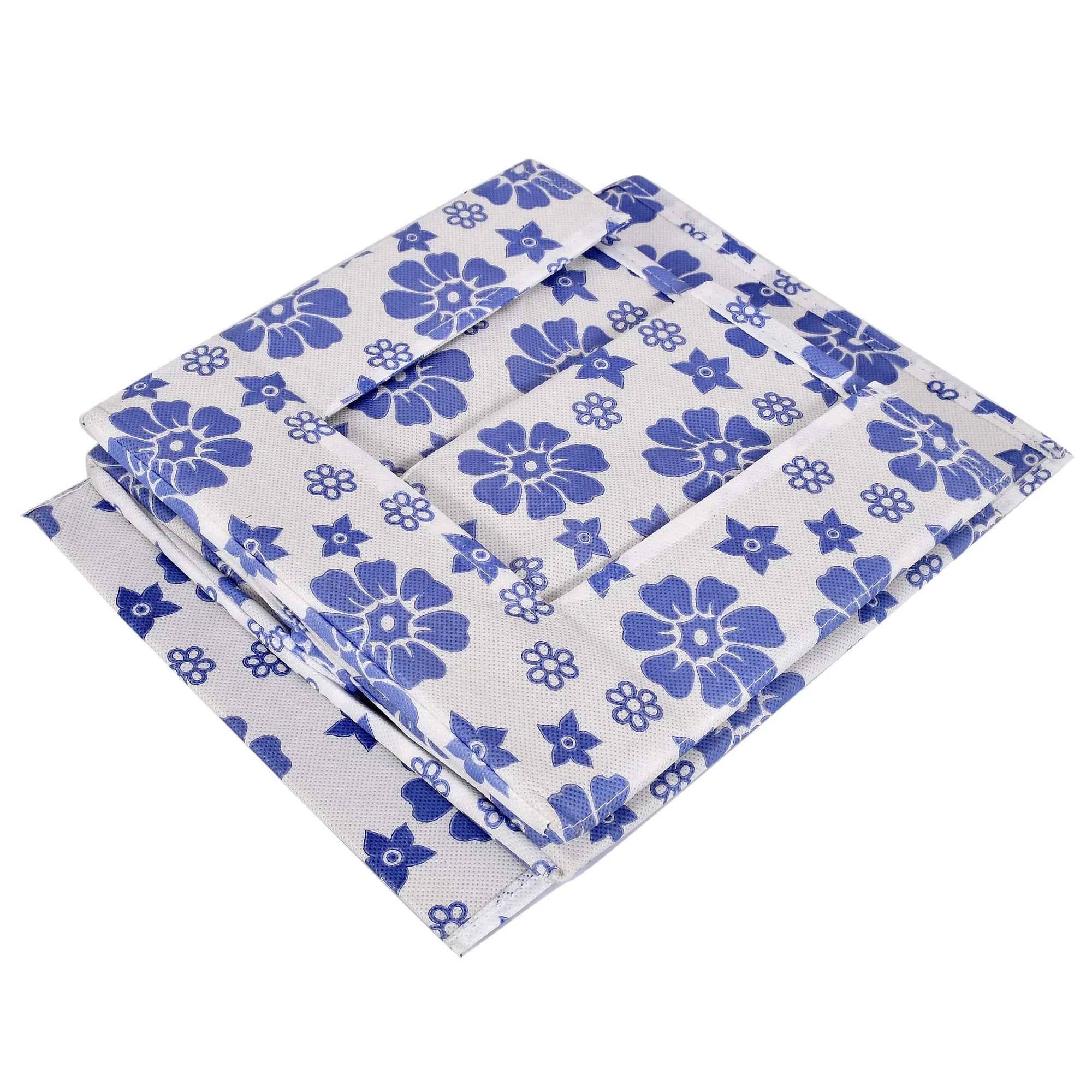 Heart Home Flower Printed Multiuses Non-Woven Closet Organizer With Handles (White & Blue) -HS43HEARTH26497