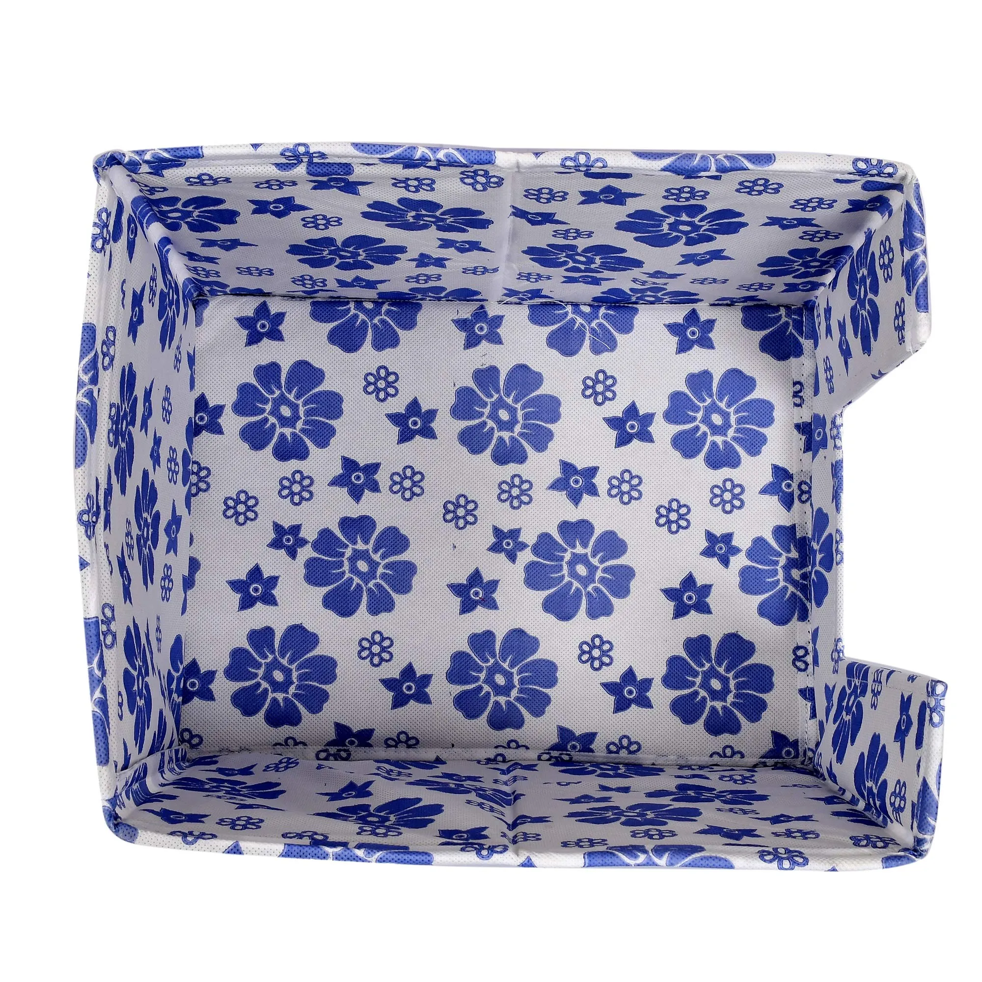 Heart Home Flower Printed Multiuses Non-Woven Closet Organizer With Handles (White & Blue) -HS43HEARTH26497
