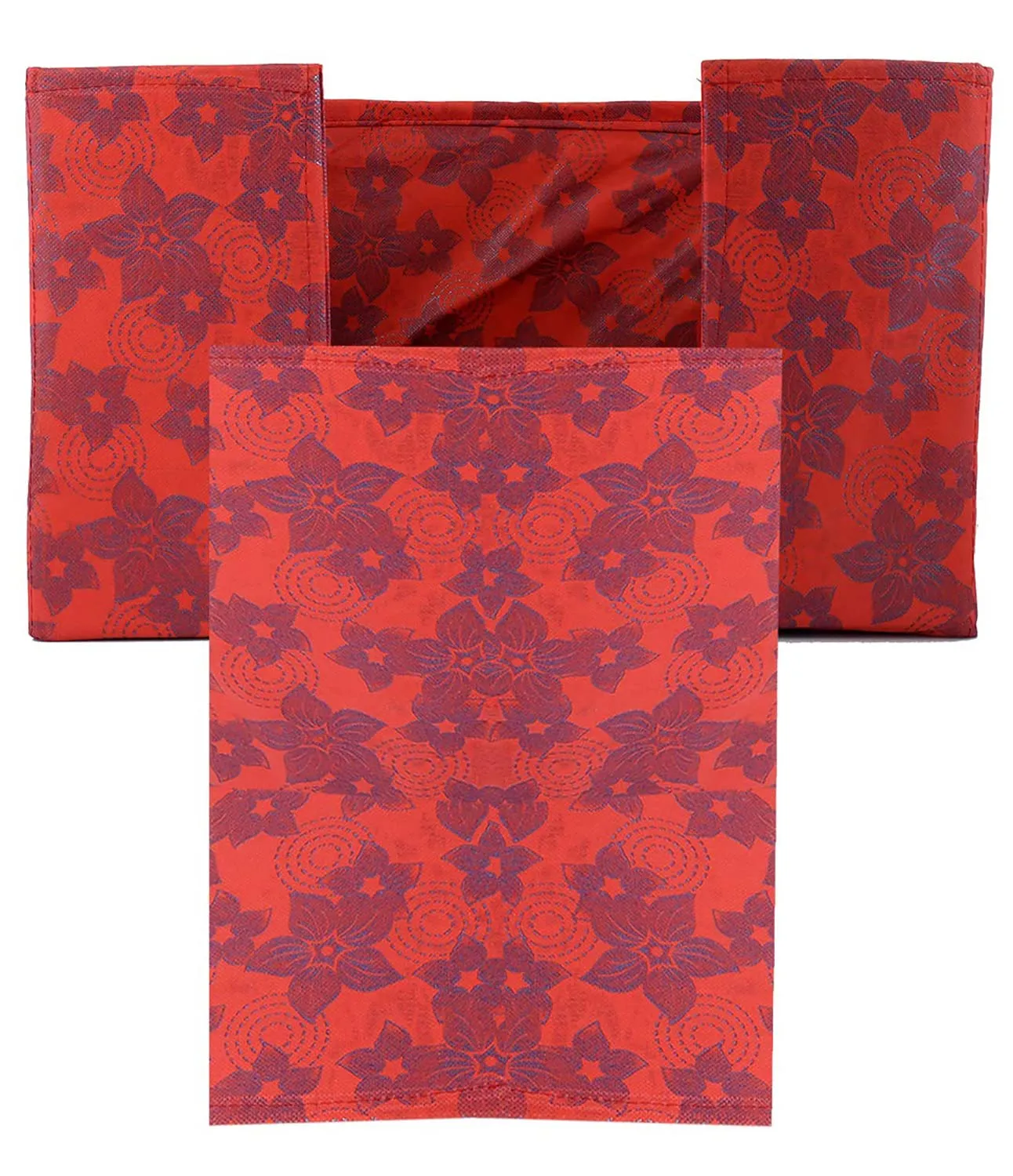 Heart Home Metallic Flower Printed Multiuses Non-Woven Closet Organizer, Storage Bin, Shelf Storage Oragnizer With Handle- Pack of 2 (Red)-HS43HEARTH26407