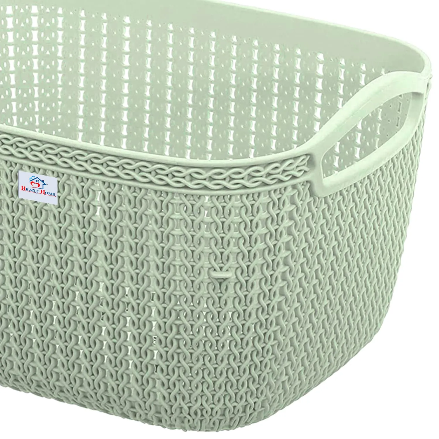 Heart Home Q-5 Designer Plastic Storage Basket For Store Fruits, Vegetables, Magazines, Cosmetics, Stationary Pack of 4 (Green & Brown)-50HH01648