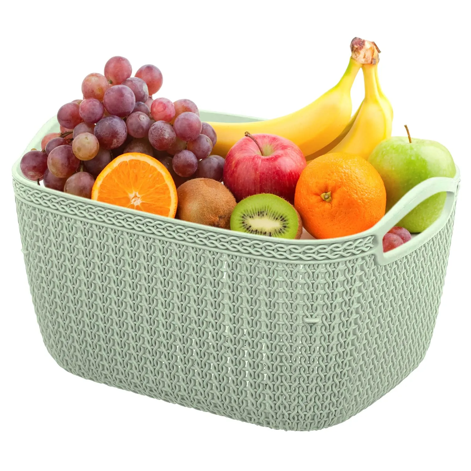 Heart Home Q-5 Designer Plastic Storage Basket For Store Fruits, Vegetables, Magazines, Cosmetics, Stationary Pack of 4 (Green & Brown)-50HH01648