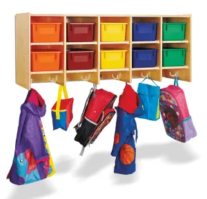 Jonti-Craft® 10 Section Wall Mount Coat Locker - with Clear Trays
