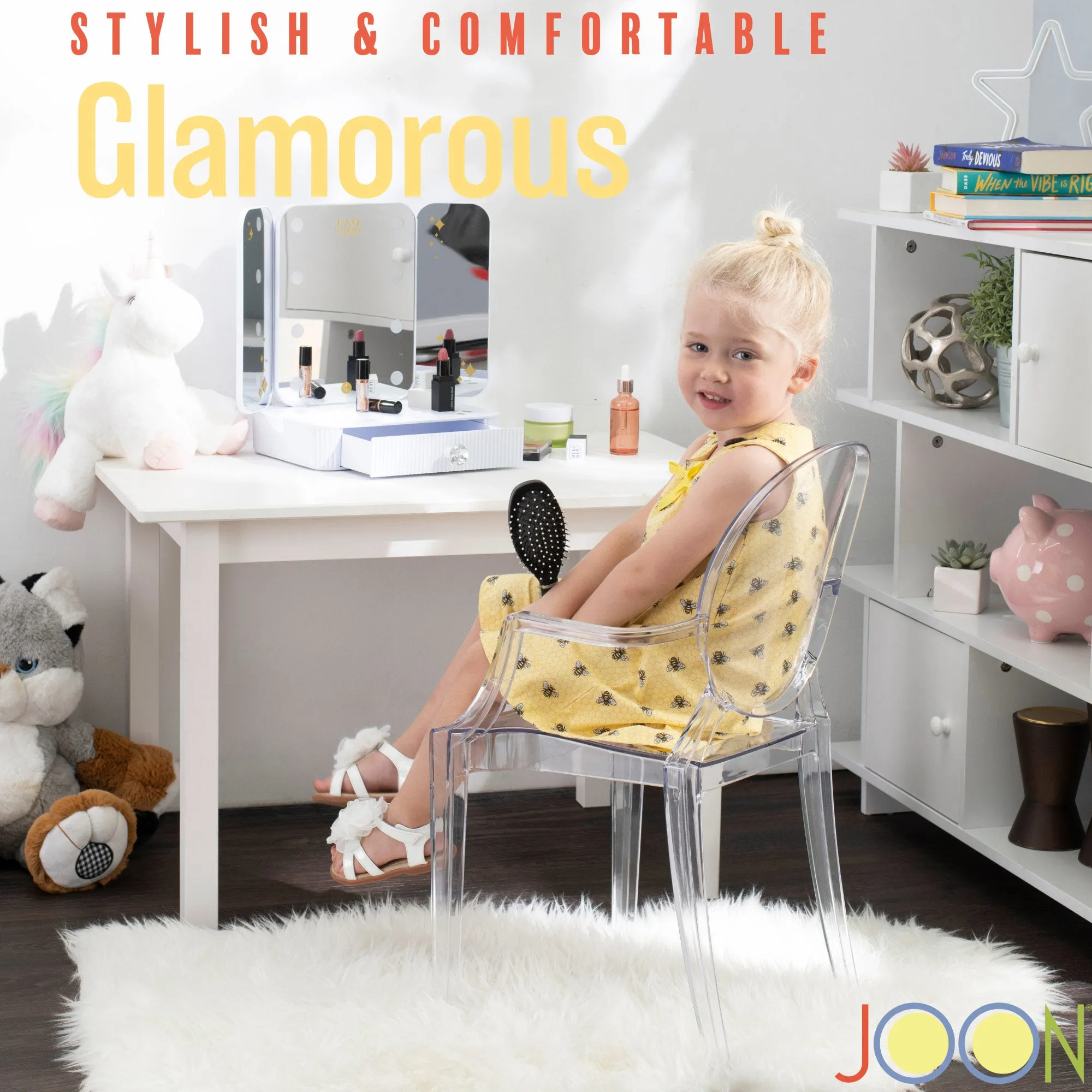 JOON 2 Pack Kids Ghost Chairs with Armrest, 25x13x14.5 Inches, Transparent