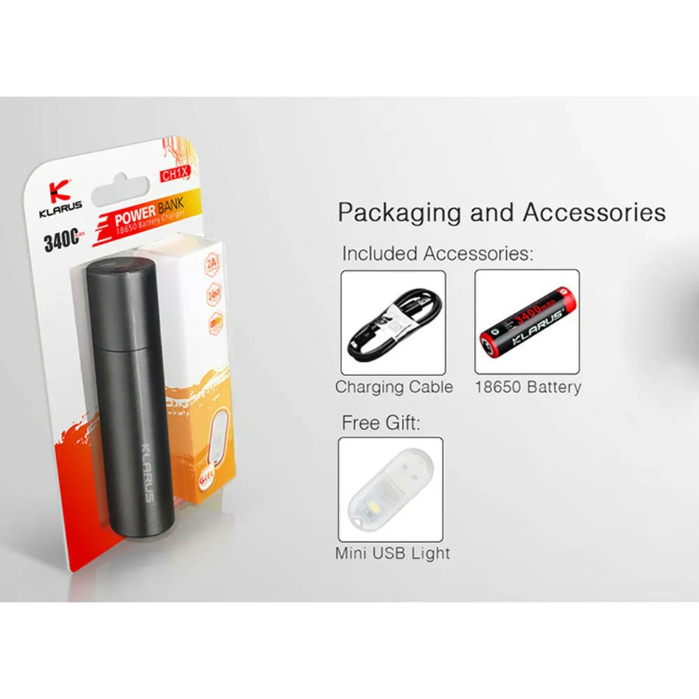 Klarus CH1X Multi-Functional Mini 2-in-1 Power Bank and Battery Charger - Black
