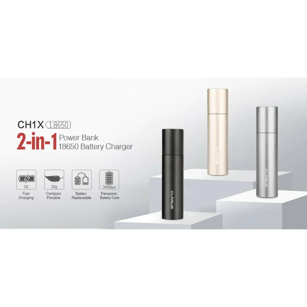 Klarus CH1X Multi-Functional Mini 2-in-1 Power Bank and Battery Charger - Black