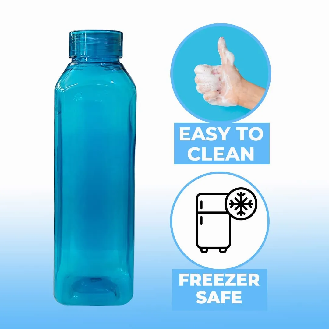 Kuber Industries BPA Free Plastic Water Bottles | Unbreakable, Leak Proof, 100% Food Grade Plastic | for Kids & Adults | Refrigerator Plastic Bottle Set of 6|Blue (Pack of 4)
