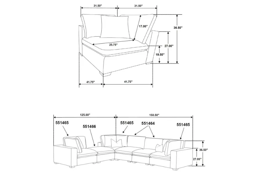 Lakeview 5-piece Upholstered Modular Sectional Chocolate 551464-SETB