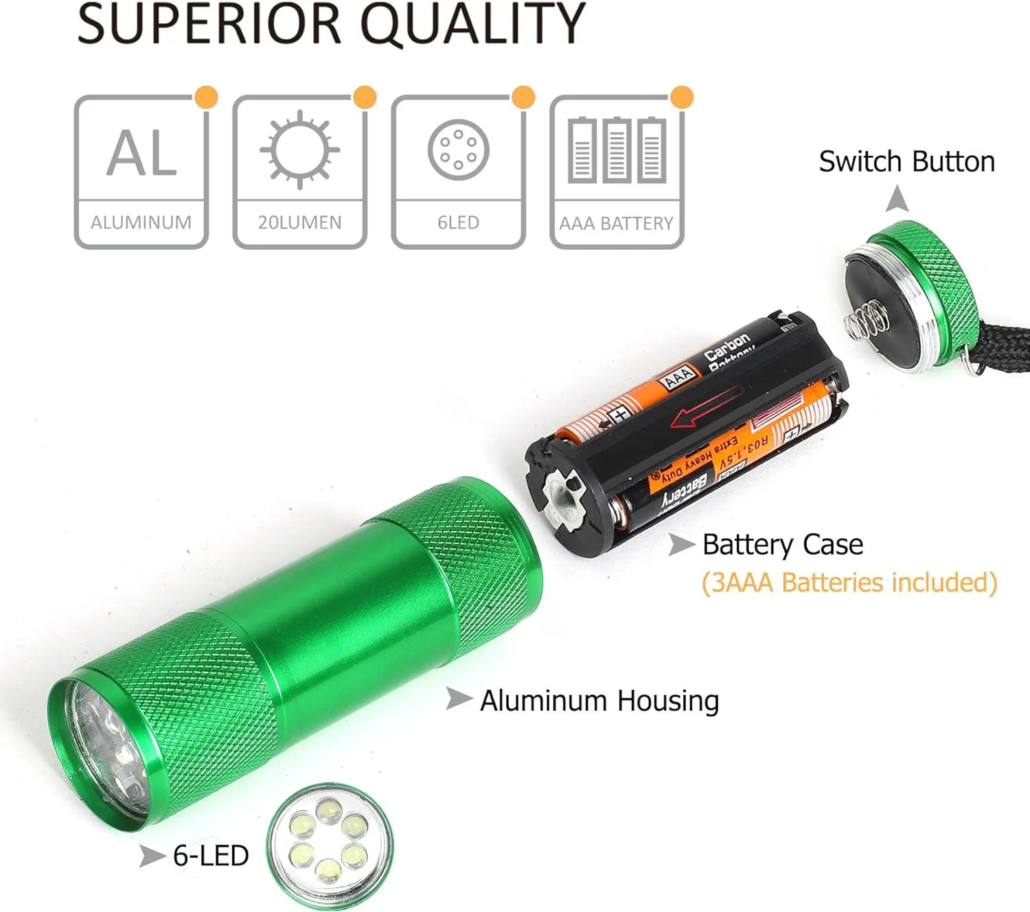 Mini LED Flashlights (Batteries Included) - 100k hrs LED Runtime