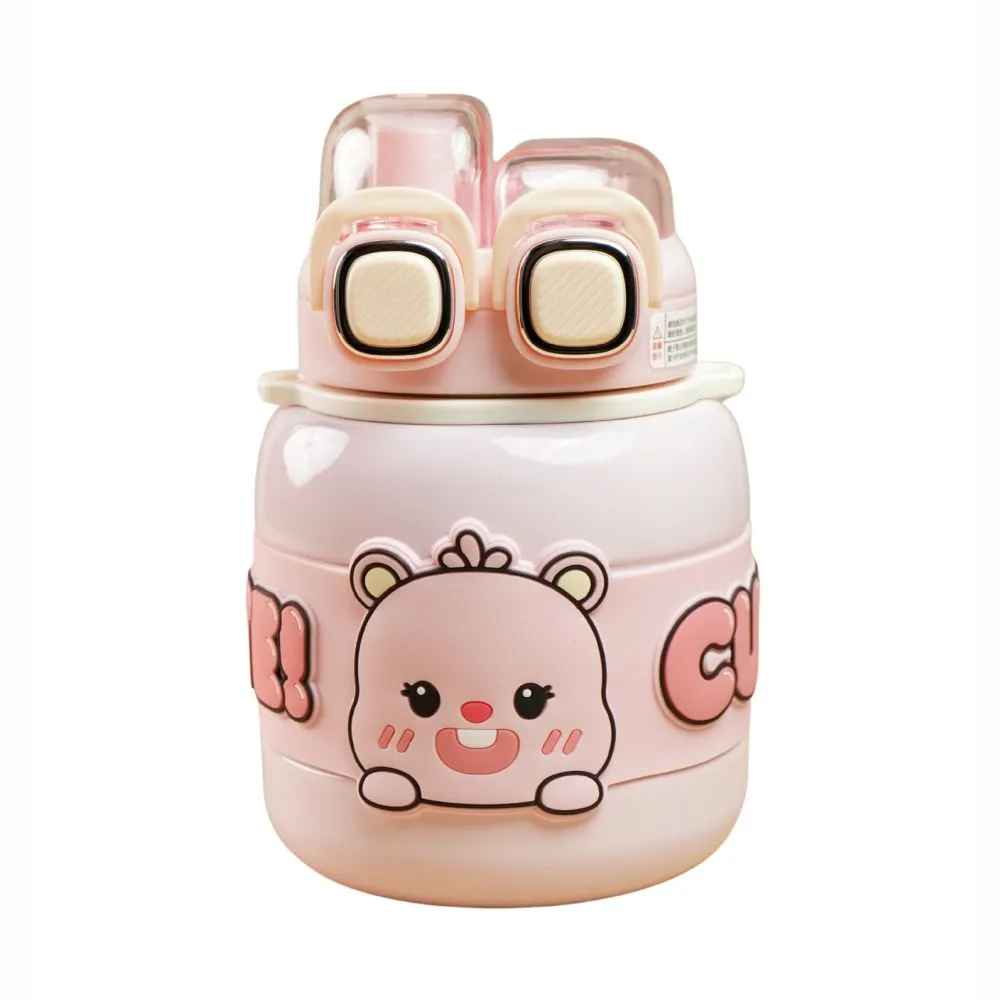 Pink Two way Lid Style Cartoon theme Stainless Steel Kids Water Bottle,660ml