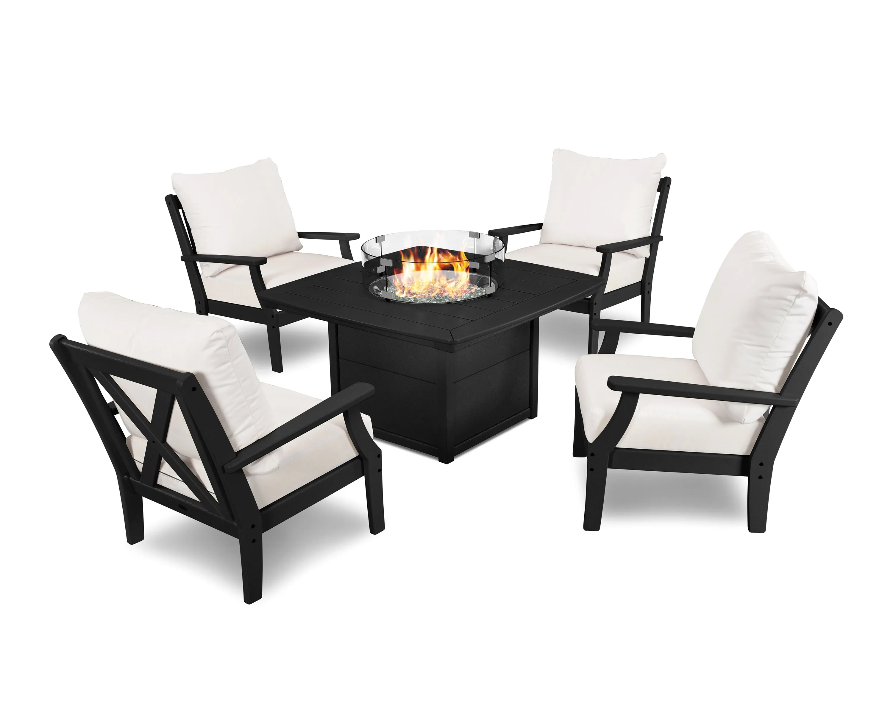 POLYWOOD® Braxton 5-Piece Deep Seating Conversation Set with Fire Pit Table
