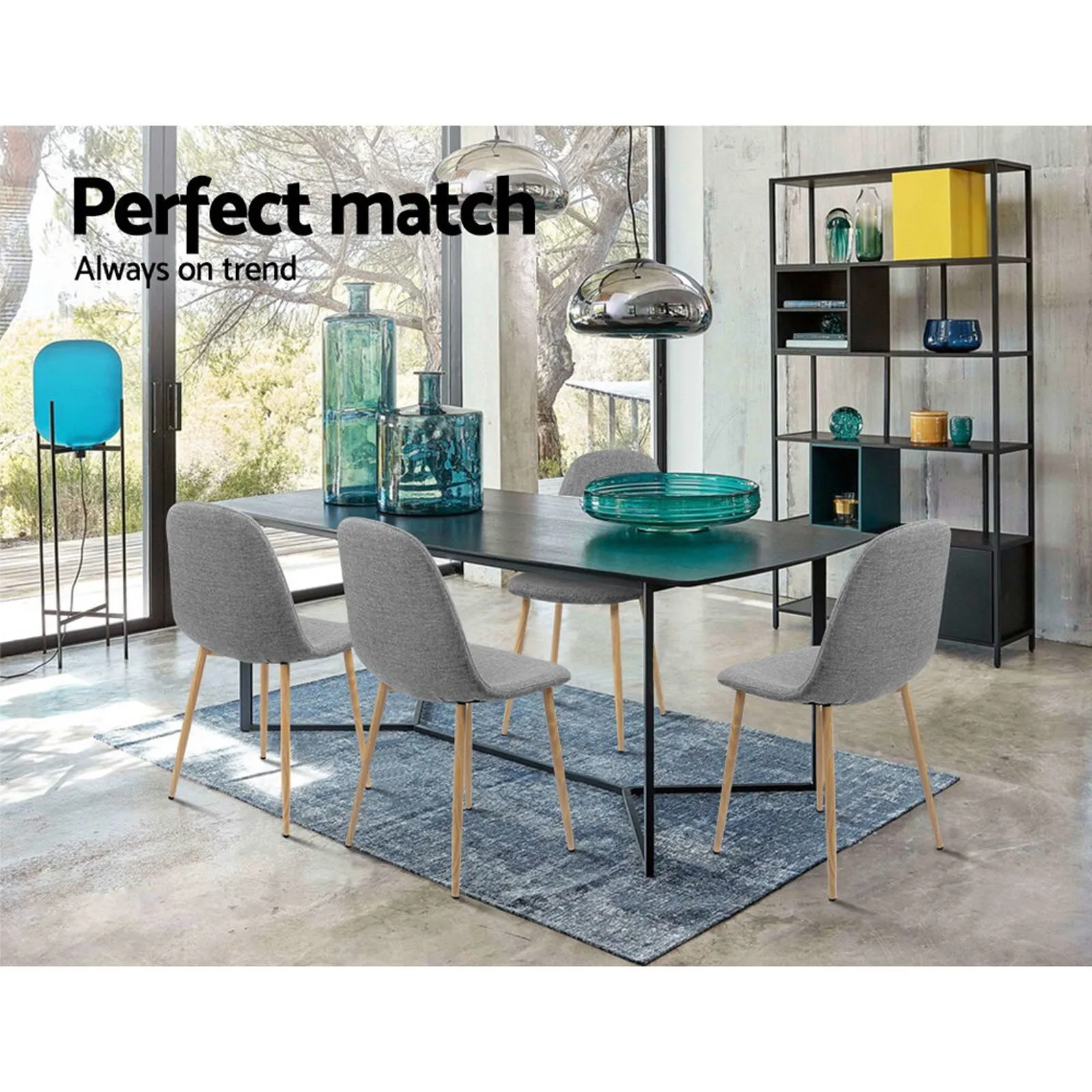 Randy Set of 4 Dining Chairs Linen Curved Slope - Grey