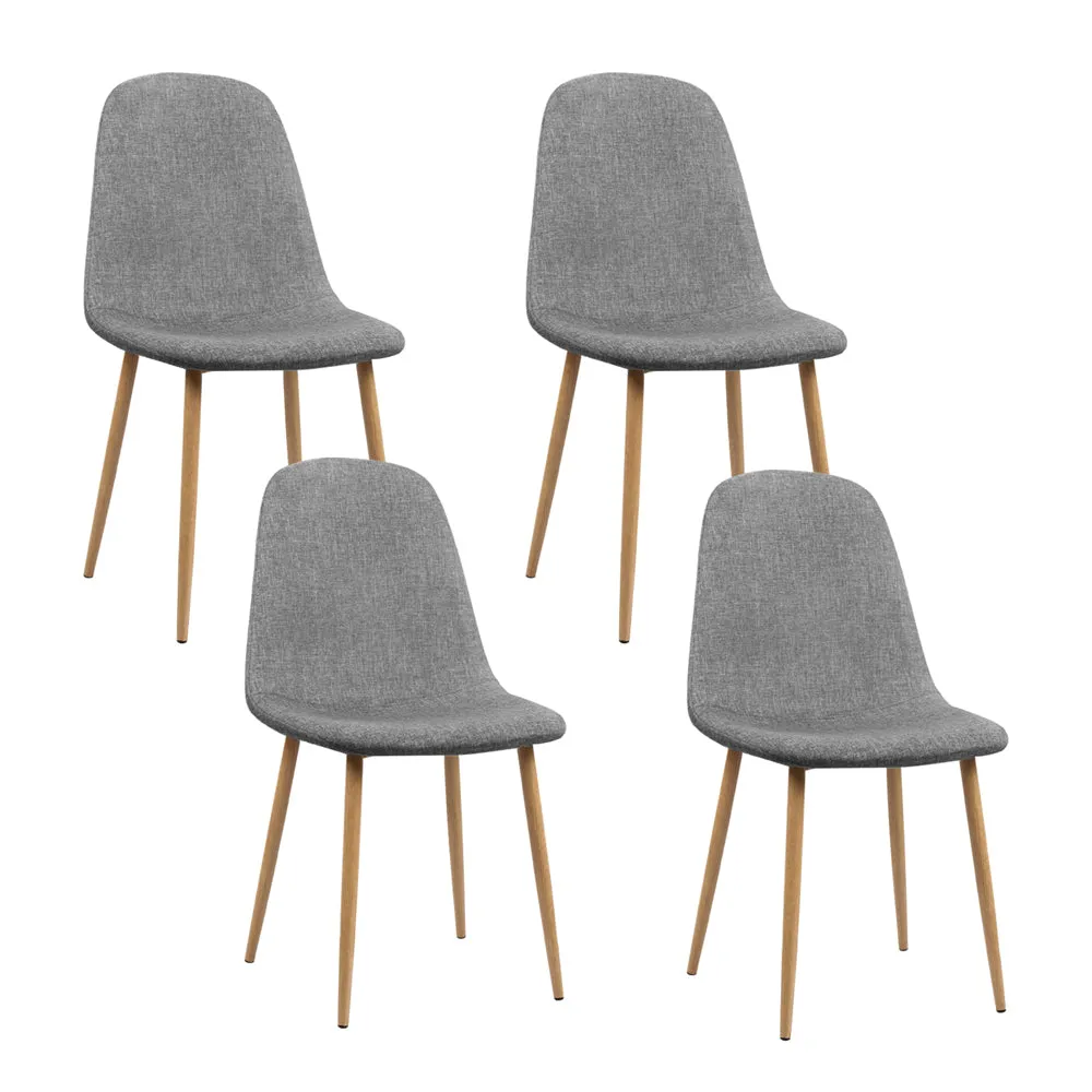 Randy Set of 4 Dining Chairs Linen Curved Slope - Grey
