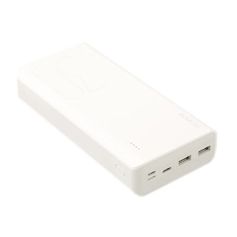 Romoss Pulse 30 30000m Ah Input: Type C|Micro Usb|Lightning (8pin)|Output: 1 X Usb 5 V 2.1 A|1 X Usb 5 V 1 A Power Bank White Php30 101 1 A45