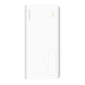 Romoss Pulse 30 30000m Ah Input: Type C|Micro Usb|Lightning (8pin)|Output: 1 X Usb 5 V 2.1 A|1 X Usb 5 V 1 A Power Bank White Php30 101 1 A45