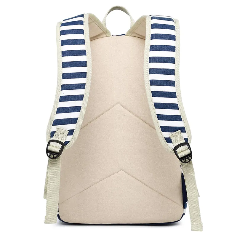 School Backpacks for Teenage Girls Set Causal Canvas Stripe Backpack Cute Teen Backpacks