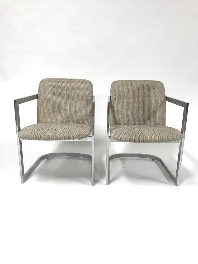 Set of 2 chrome and fabric cantilevered dining chairs