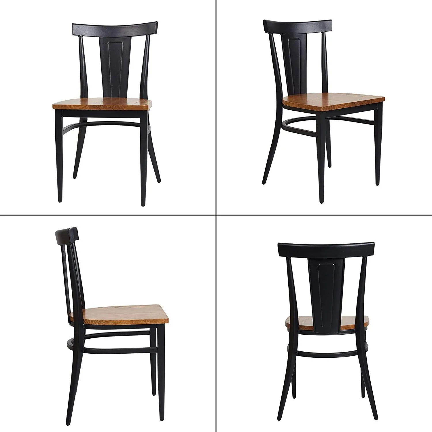 Set of 2 Dining Room Side Chair Wood Kitchen Chairs with Metal Legs Fully Assembled, Retro Back, Black