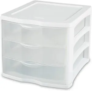 Sterilite 17918004 3 Drawer White Frame Clearview Organizer - Quantity of 2
