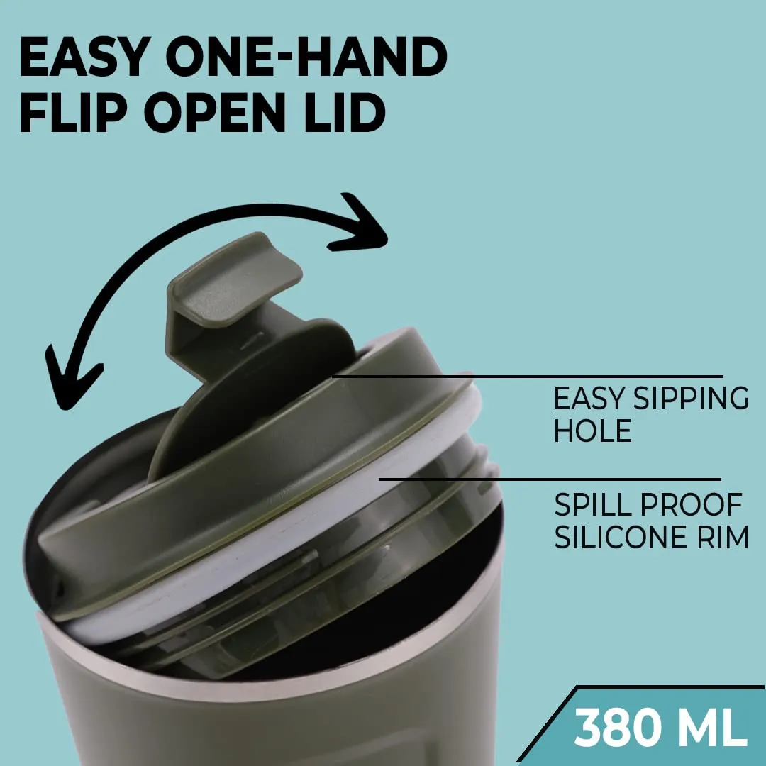 The Better Home 380 ml Insulated Coffee Cup Tumbler | Double Walled 304 Stainless Steel | Leakproof | Spillproof Silicone Rim | 6 hrs hot & Cold | BPA Free | Perfect for Home & Office | Blue (Green)